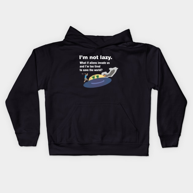 Lazy People Fight Alien UFO Kids Hoodie by NorseTech